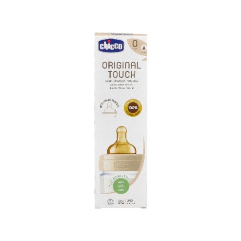 BIBERON VIDRIO T CAUCHO CHICCO ORIGINAL TOUCH NEUTRO 2M FLUJO MEDIO 250 ML