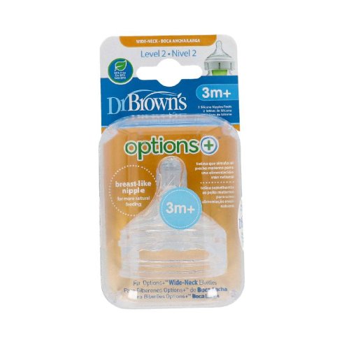 TETINA SILICONA BOCA ANCHA OPTIONS NIVEL 2 DR BROWN´S NATURAL FLOW  3 MESES 2 UNIDADES